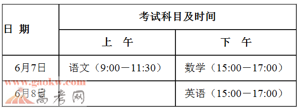 2017广东高考时间及考试科目安排2