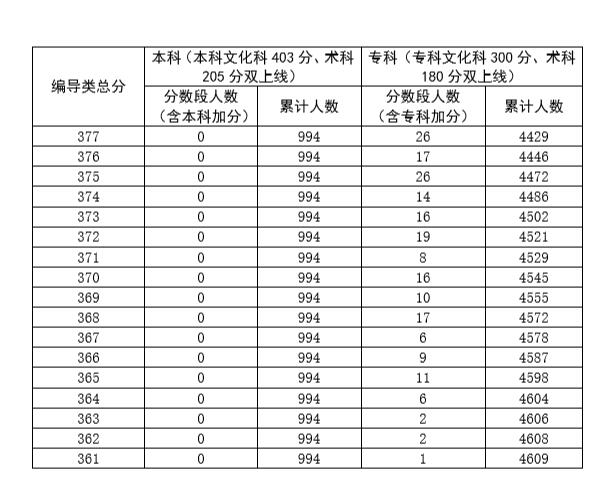 广东省2020年普通高考广播电视编导类总分分段统计表3